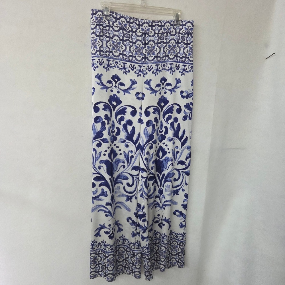 Rachel Zoe Grecian White and Blue Wide Leg Jumpsuit Pants- M